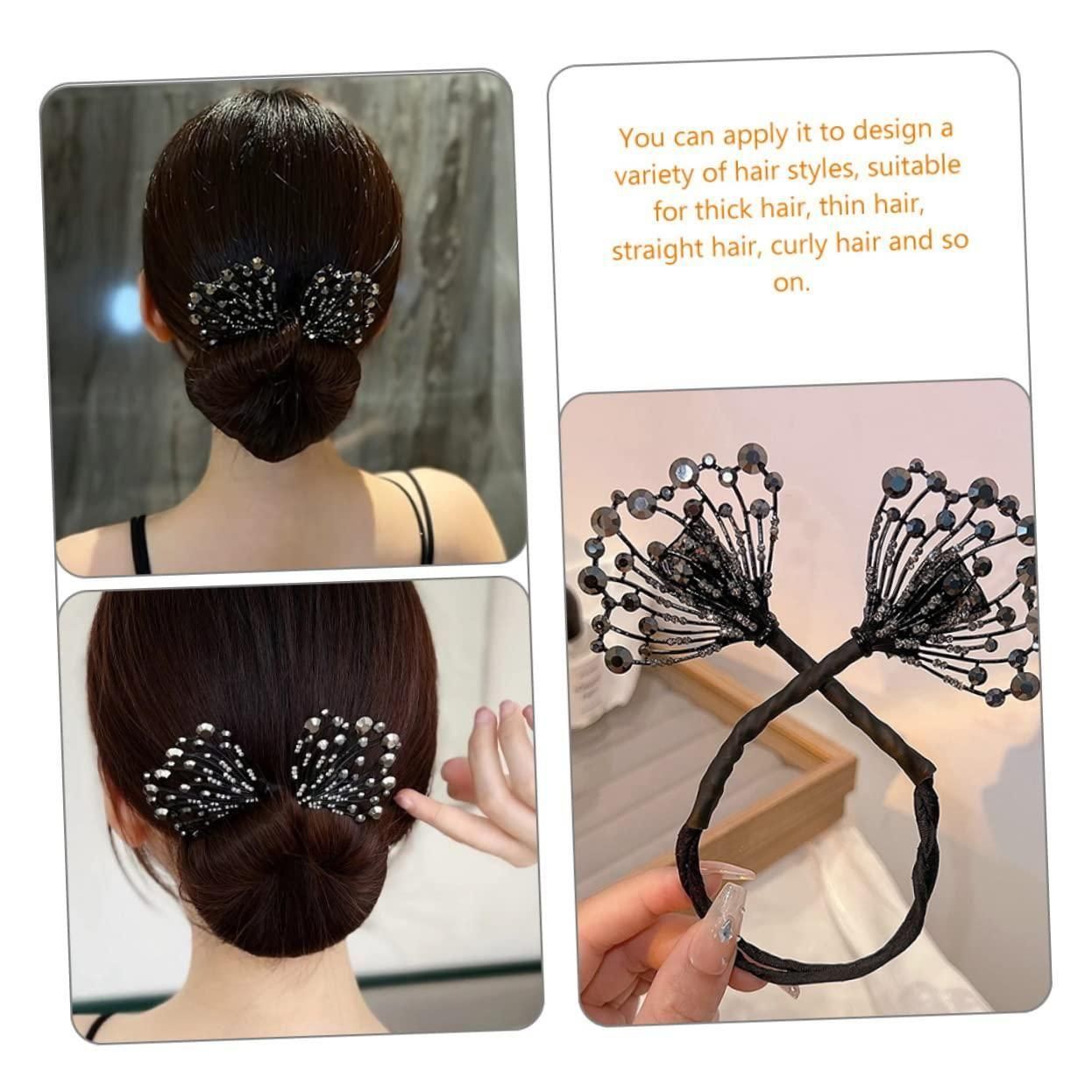 BFGF® Crystal Double-Flower Hair Bun Maker | Elegant Stretchable Bun Clip for Women & Girls | Easy Hairstyle Accessory for Daily & Party Wear