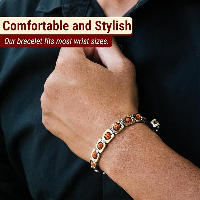 BFGF®  Premium Rudraksha Link Bracelet for Men & Women | Gold & Silver Finish Spiritual Bracelet