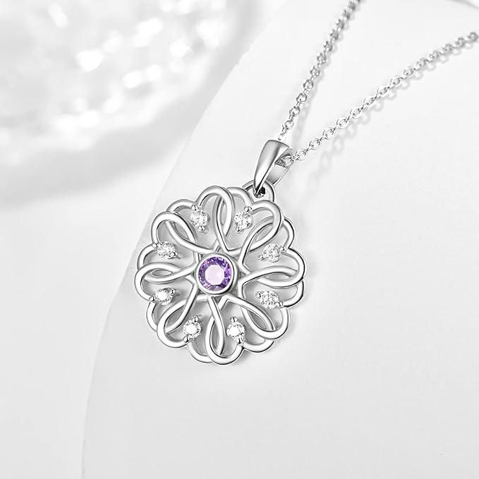 BFGF® Royal Floral Silver Pendant Necklace with Purple Stone | Elegant Jewellery for Women