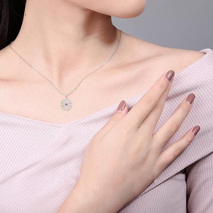 BFGF® Royal Floral Silver Pendant Necklace with Purple Stone | Elegant Jewellery for Women