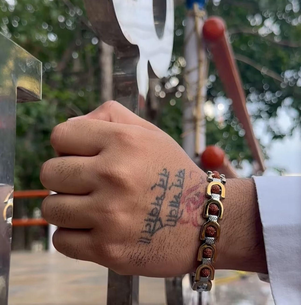 BFGF®  Premium Rudraksha Link Bracelet for Men & Women | Gold & Silver Finish Spiritual Bracelet