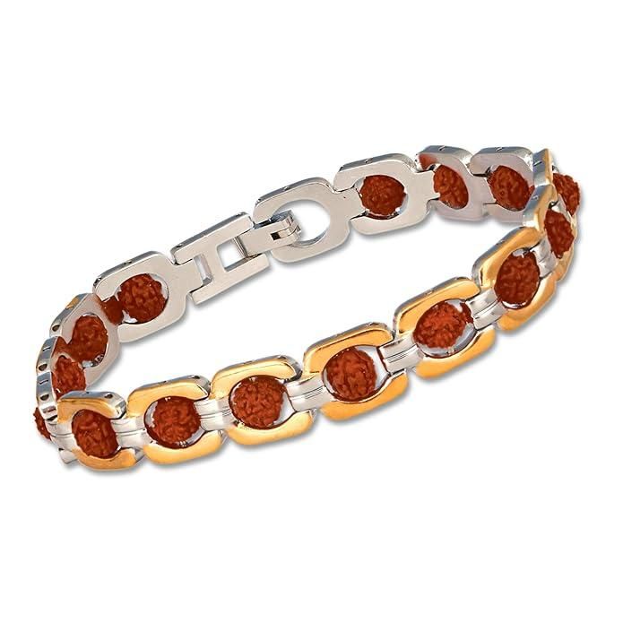 BFGF®  Premium Rudraksha Link Bracelet for Men & Women | Gold & Silver Finish Spiritual Bracelet