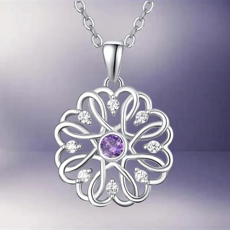 BFGF® Royal Floral Silver Pendant Necklace with Purple Stone | Elegant Jewellery for Women