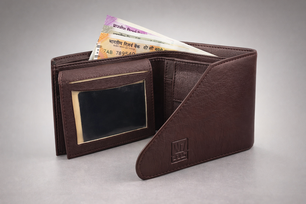 BFGF® Premium Brown Leather Wallet for Men – Slim Bifold Design with Card Slots, Cash Compartment & ID Window