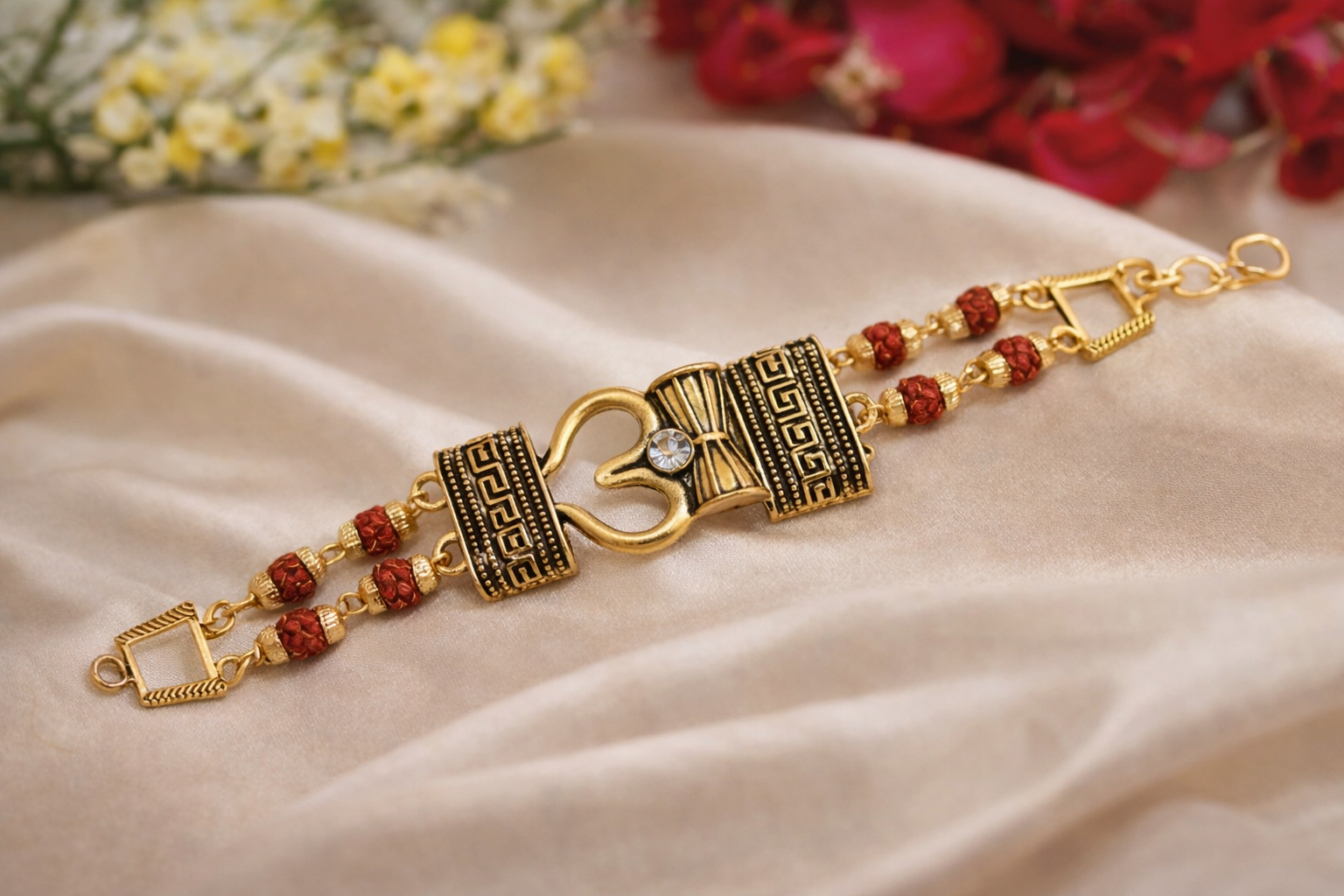 BFGF® Trishul Rudraksha Gold Plated Bracelet for Men – Spiritual & Stylish Religious Wrist Band