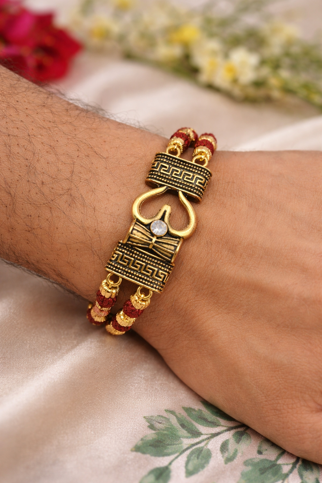 BFGF® Trishul Rudraksha Gold Plated Bracelet for Men – Spiritual & Stylish Religious Wrist Band