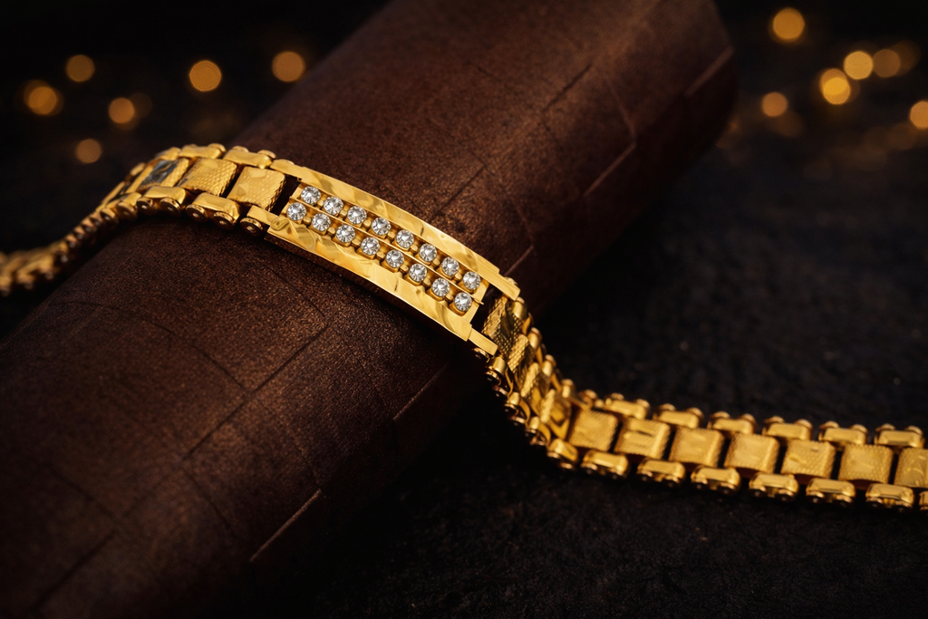 BFGF® Premium Gold Plated Men’s Bracelet with CZ Stones – Luxury Designer Chain Bracelet for Party & Daily Wear