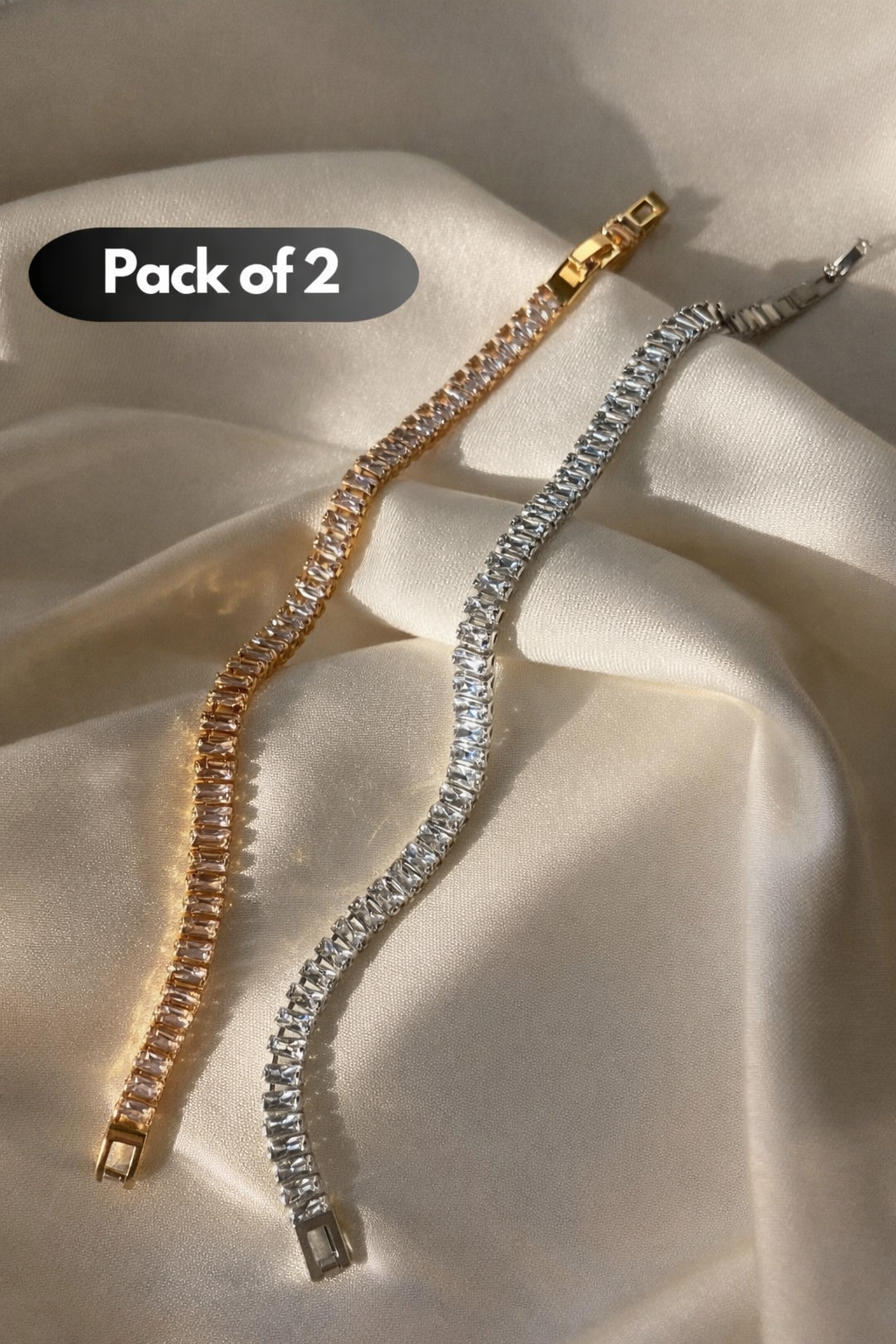 BFGF® Luxury Diamond-Style Tennis Bracelet (Pack of 2) – Gold & Silver Premium Finish