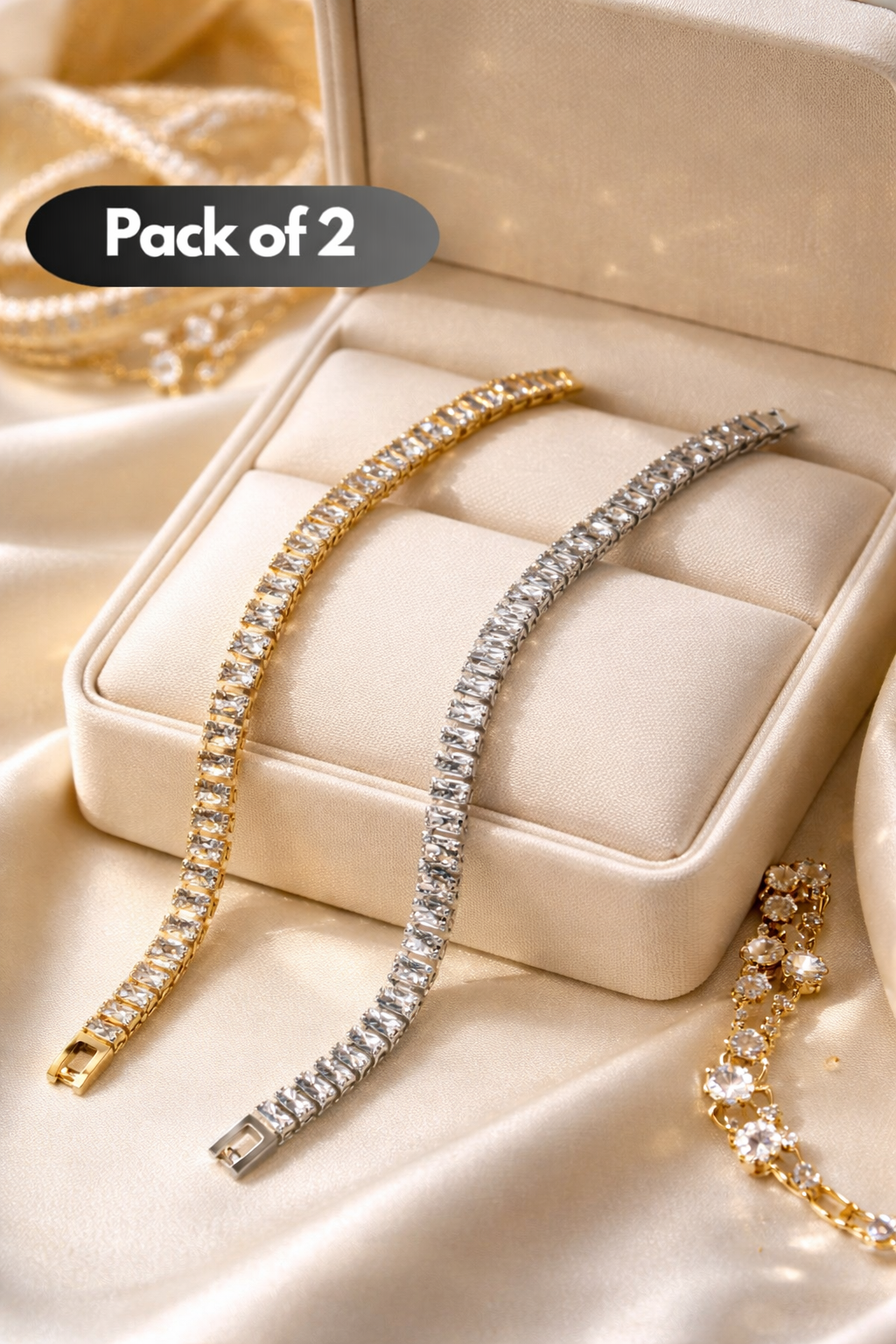 BFGF® Luxury Diamond-Style Tennis Bracelet (Pack of 2) – Gold & Silver Premium Finish