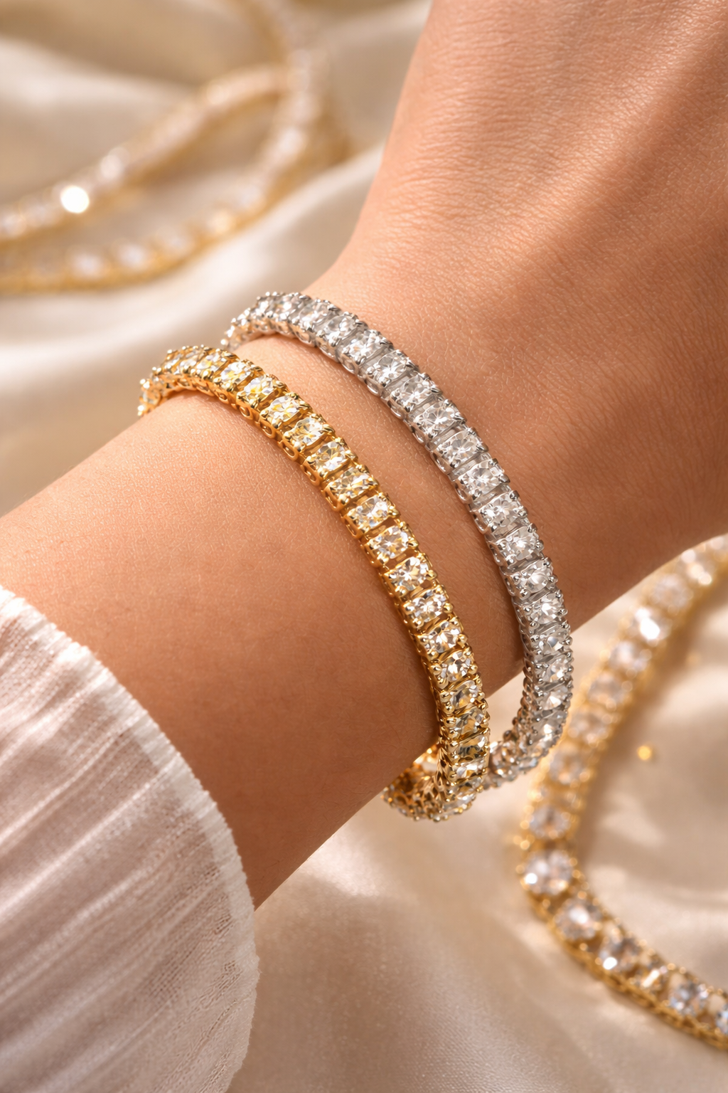 BFGF® Luxury Diamond-Style Tennis Bracelet (Pack of 2) – Gold & Silver Premium Finish