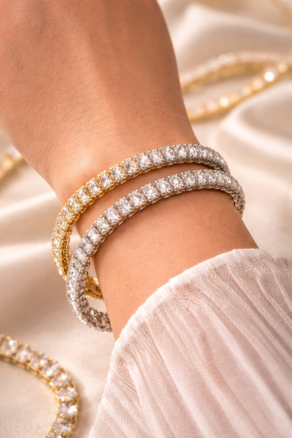 BFGF® Luxury Diamond-Style Tennis Bracelet (Pack of 2) – Gold & Silver Premium Finish