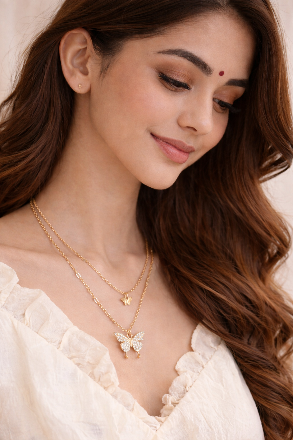 BFGF® Elegant Butterfly Layered Necklace for Women – Premium Gold-Finish Crystal Pendant Chain