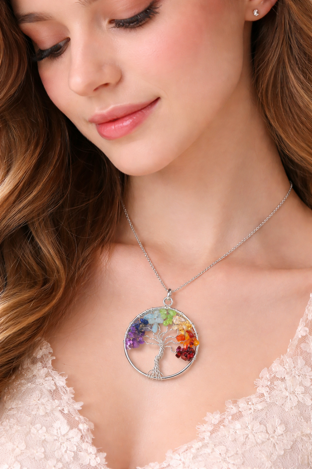BFGF® 7 Chakra Tree of Life Pendant Necklace for Women | Premium Crystal Healing Jewellery