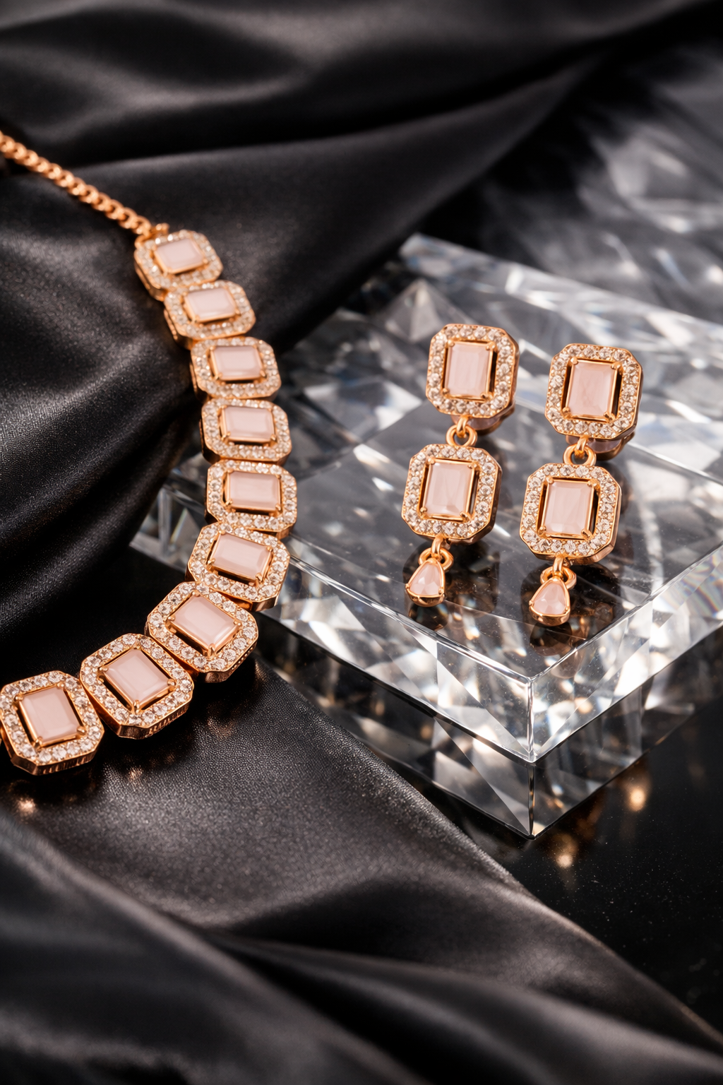 BFGF® Royal Blush Rose-Gold Necklace & Earrings Set – Luxury Indian Bridal Jewellery