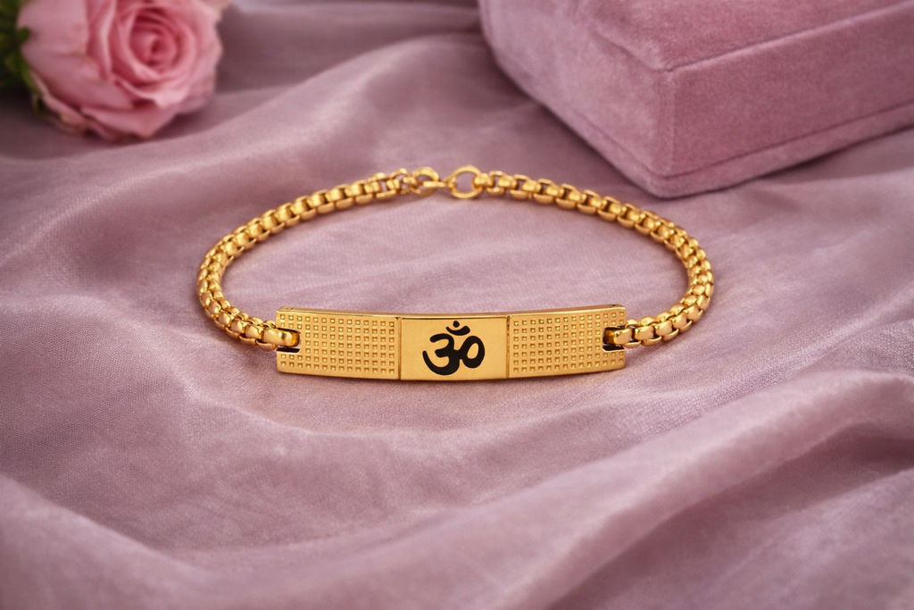 BFGF® Om Gold Plated Chain Bracelet for Men – Premium Spiritual ID Bracelet with Black Om Symbol