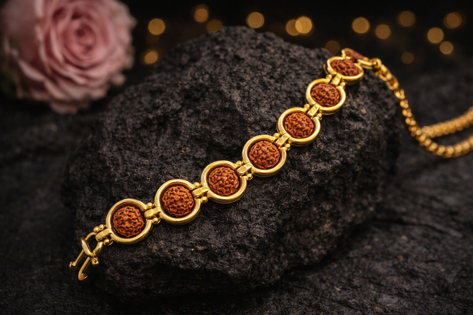 BFGF® Premium Rudraksha Gold Plated Bracelet for Men – Spiritual Power Bracelet with Natural Rudraksha Beads