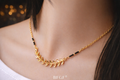 BFGF® Elegant Leaf Design Mangalsutra Necklace – Gold Plated Minimal Black Beads Chain for Women