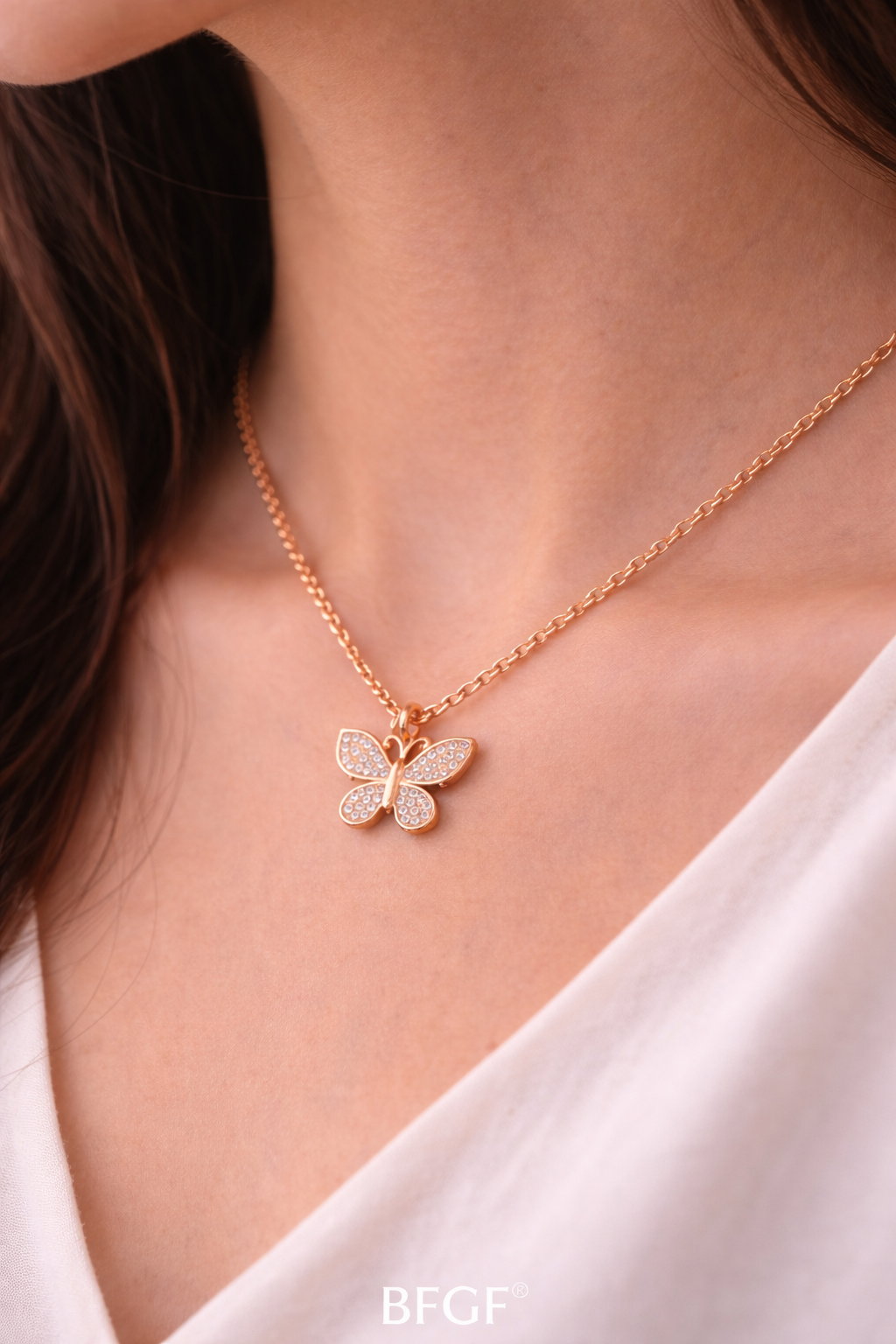 🦋 BFGF® Rose Gold Butterfly Pendant Necklace for Women