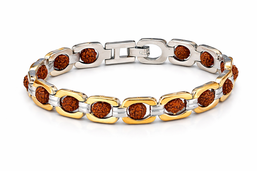 BFGF®  Premium Rudraksha Link Bracelet for Men & Women | Gold & Silver Finish Spiritual Bracelet