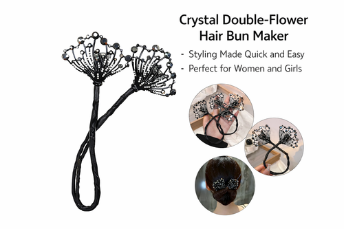 BFGF® Crystal Double-Flower Hair Bun Maker | Elegant Stretchable Bun Clip for Women & Girls | Easy Hairstyle Accessory for Daily & Party Wear