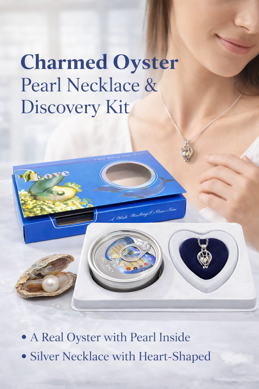 BFGF® Charmed Oyster Pearl Necklace Gift Set – Real Pearl Discovery Pendant | Luxury Surprise Jewelry