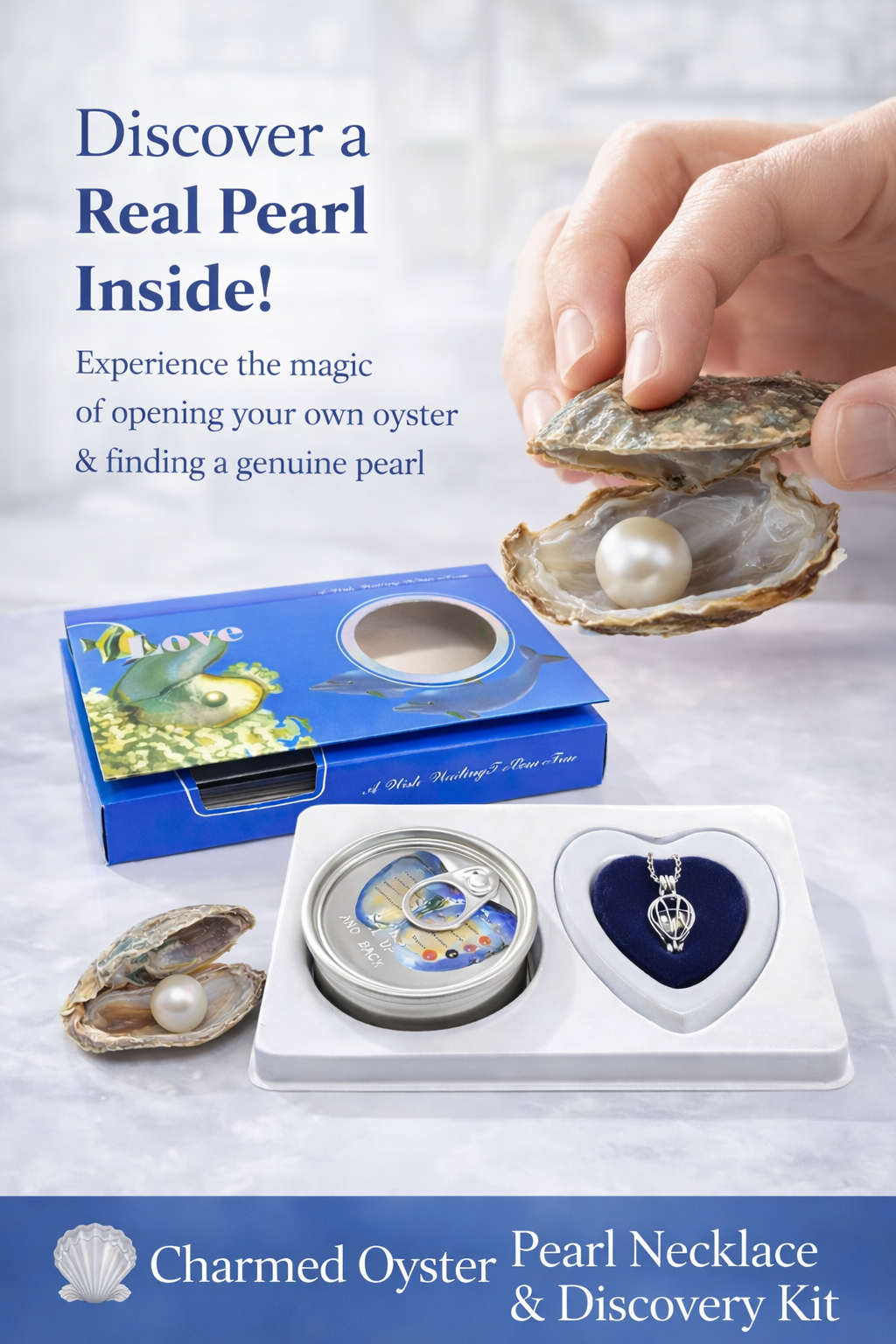 BFGF® Charmed Oyster Pearl Necklace Gift Set – Real Pearl Discovery Pendant | Luxury Surprise Jewelry