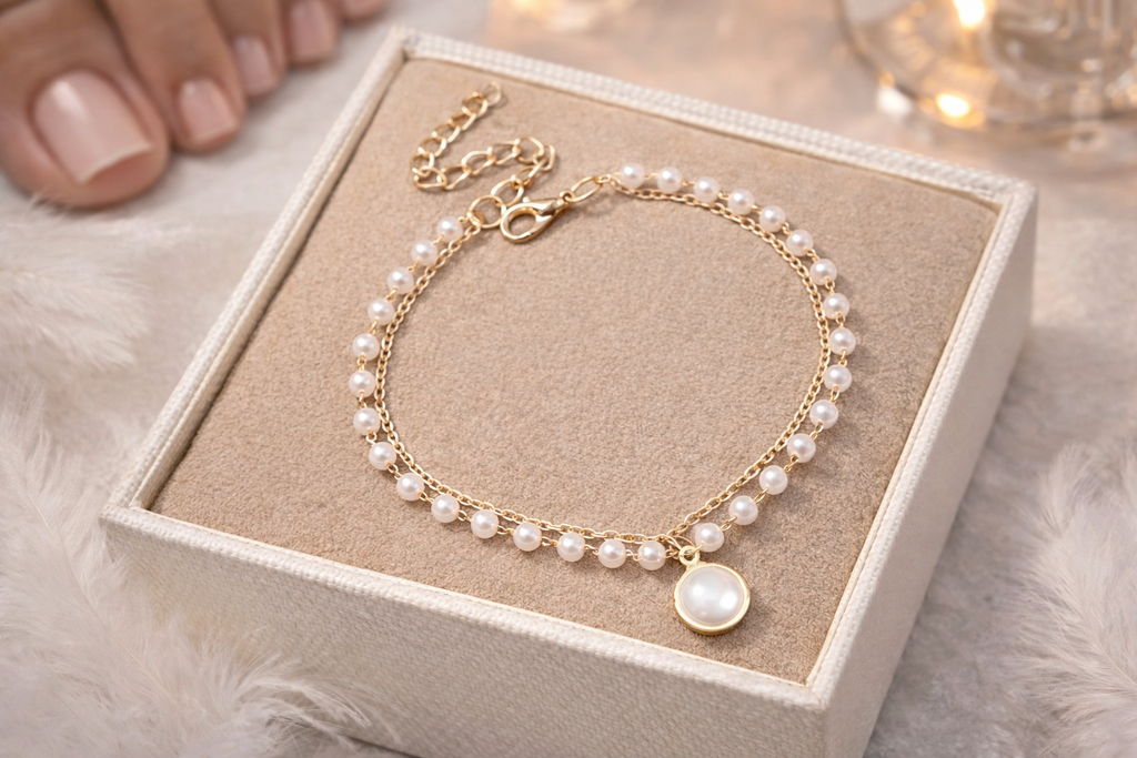 BFGF® Elegant Pearl Double-Layer Anklet – Gold Chain with Pearl Charm | Luxury Women’s Foot Bracelet