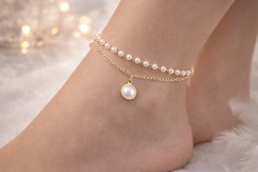 BFGF® Elegant Pearl Double-Layer Anklet – Gold Chain with Pearl Charm | Luxury Women’s Foot Bracelet