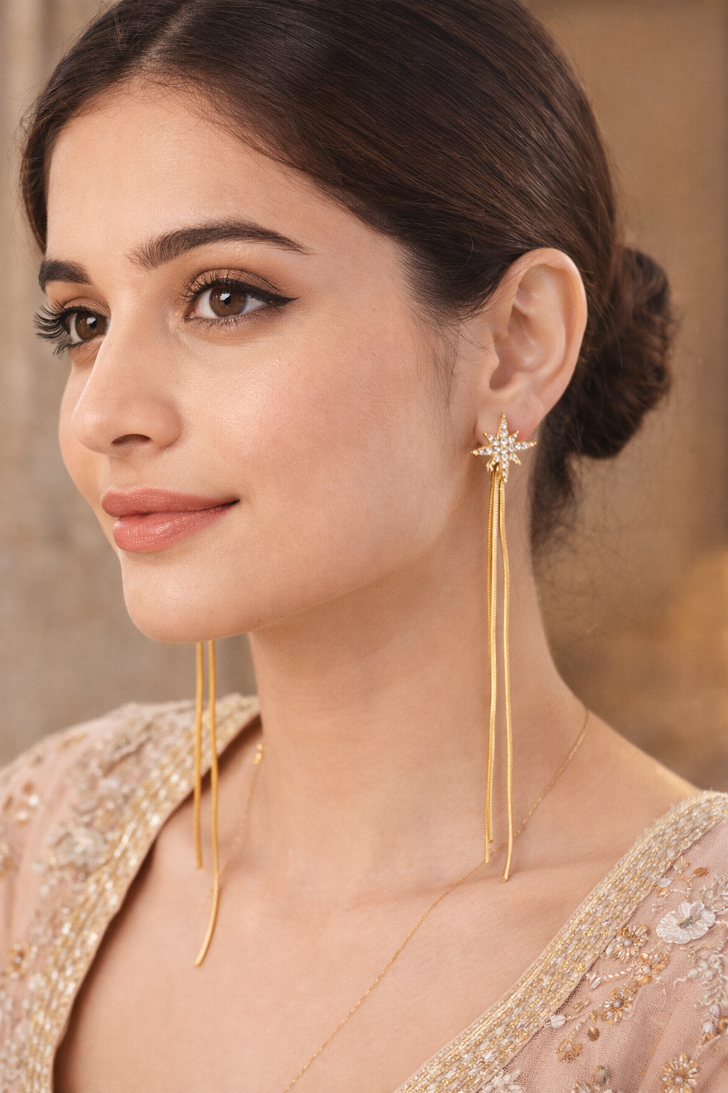 BFGF® Celestial Star Drop Earrings for Women – Premium Gold-Finish Crystal Tassel Earrings