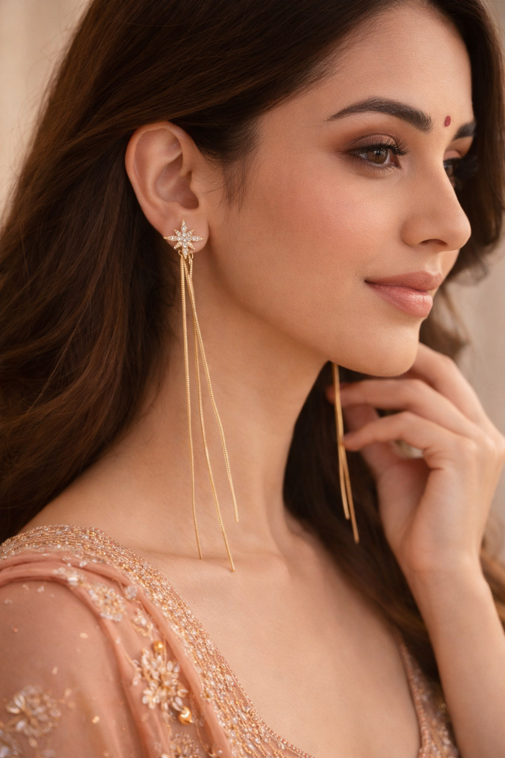 BFGF® Celestial Star Drop Earrings for Women – Premium Gold-Finish Crystal Tassel Earrings