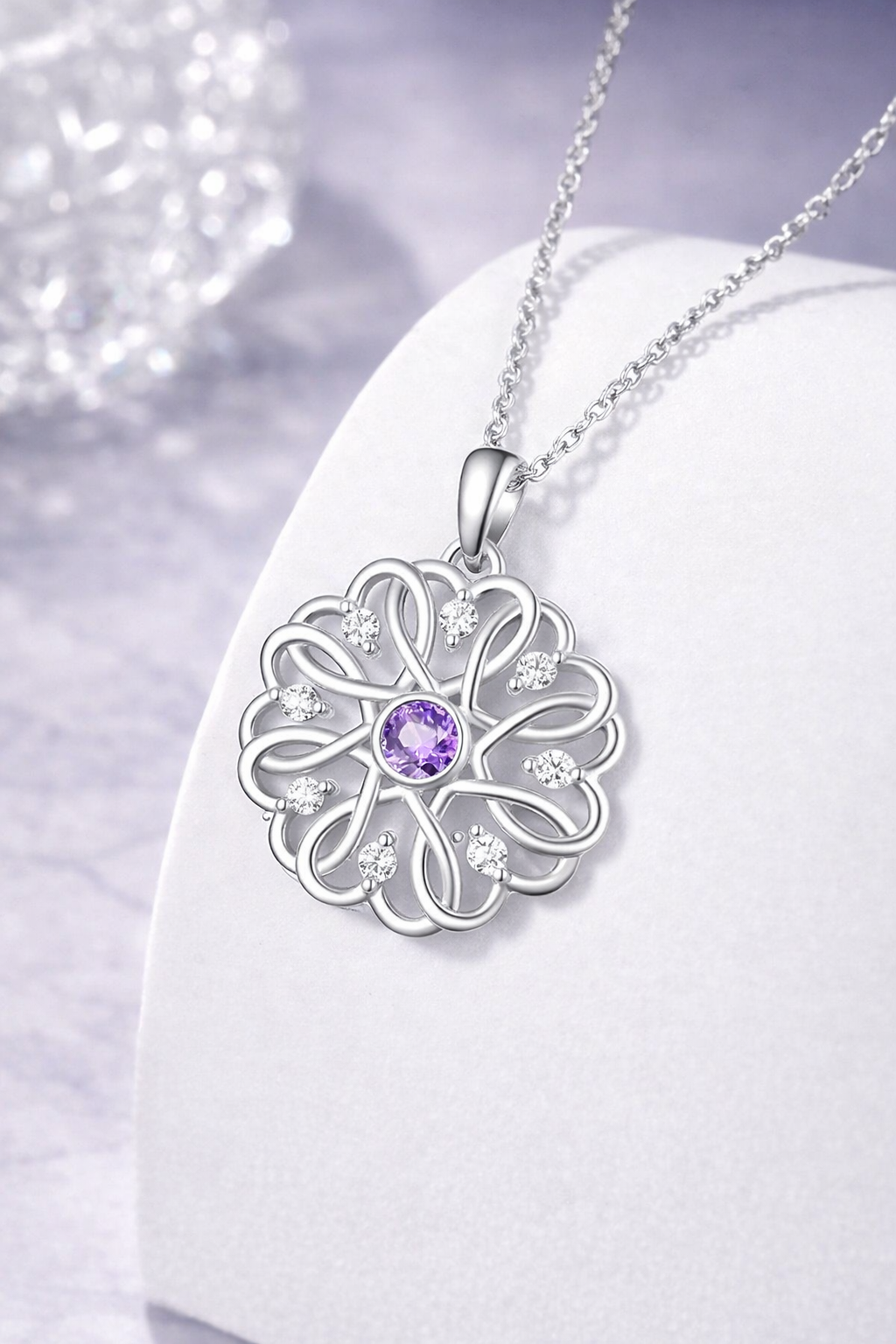 BFGF® Royal Floral Silver Pendant Necklace with Purple Stone | Elegant Jewellery for Women