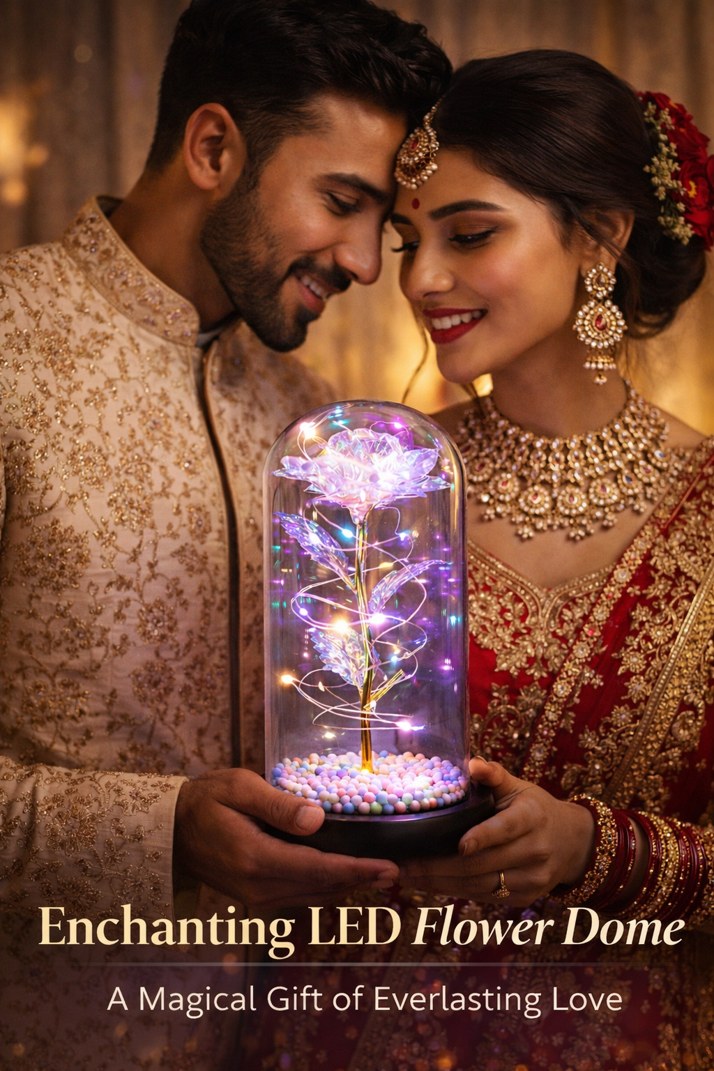 BFGF® Enchanted LED Rose Dome – A Magical Gift for Indian Couples