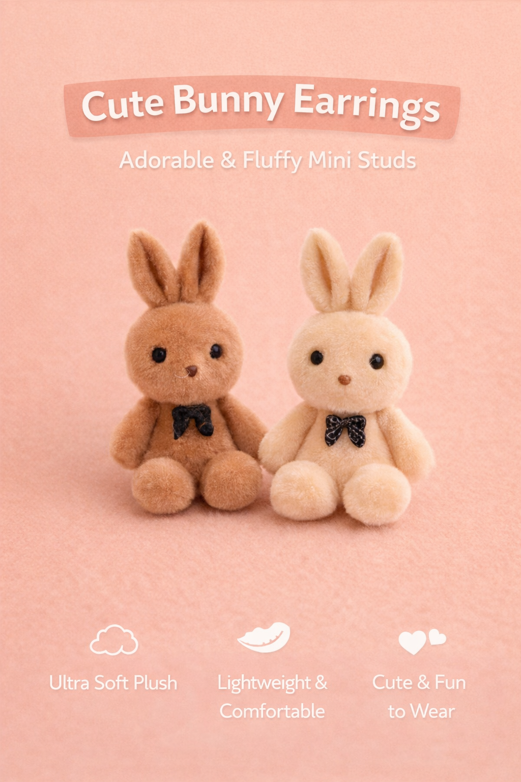 BFGF® Cute Plush Bunny Earrings – Adorable & Fluffy Mini Studs