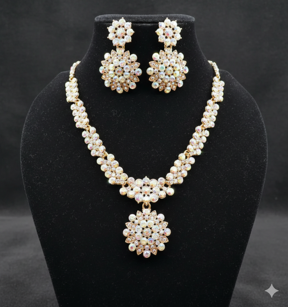 BFGF® Royal Austrian Diamond Gold Plated Necklace Set with Floral Pendant &amp; Earrings – Premium Bridal &amp; Party Wear Jewellery