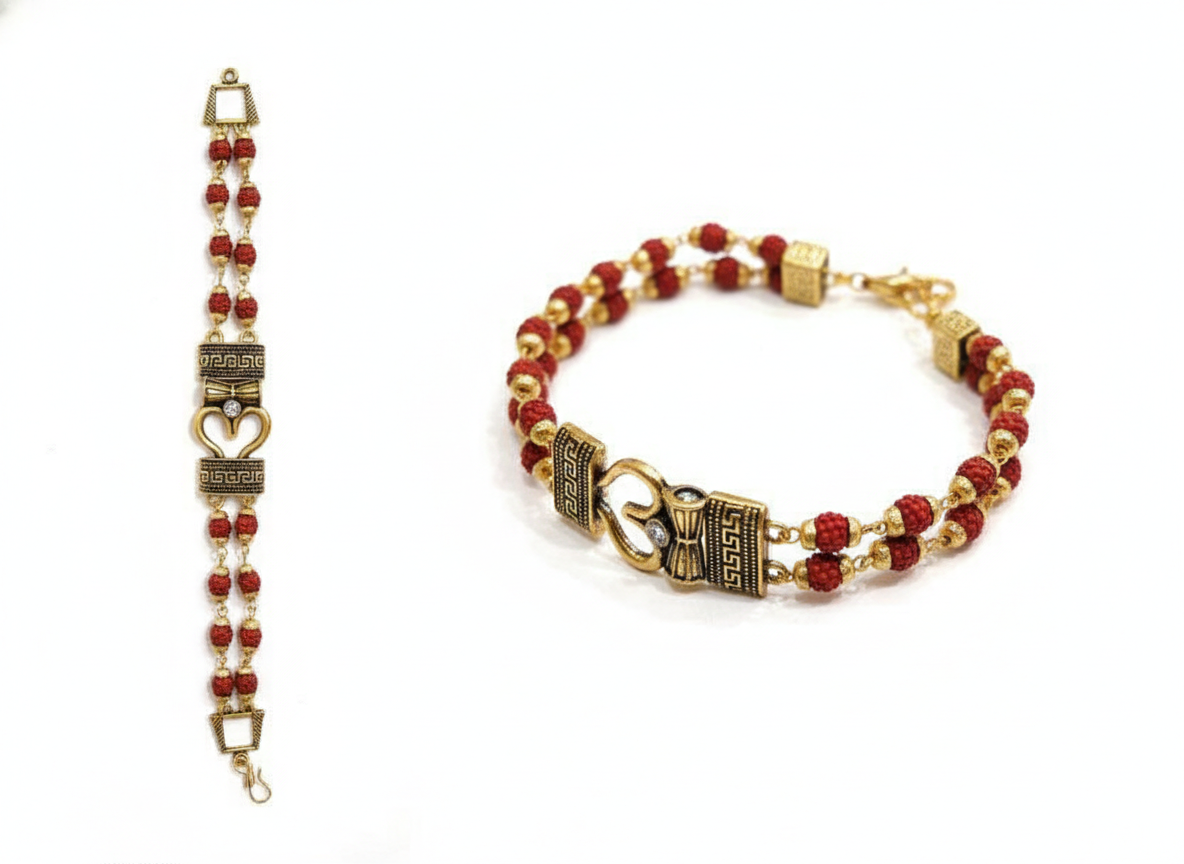 BFGF® Trishul Rudraksha Gold Plated Bracelet for Men – Spiritual & Stylish Religious Wrist Band