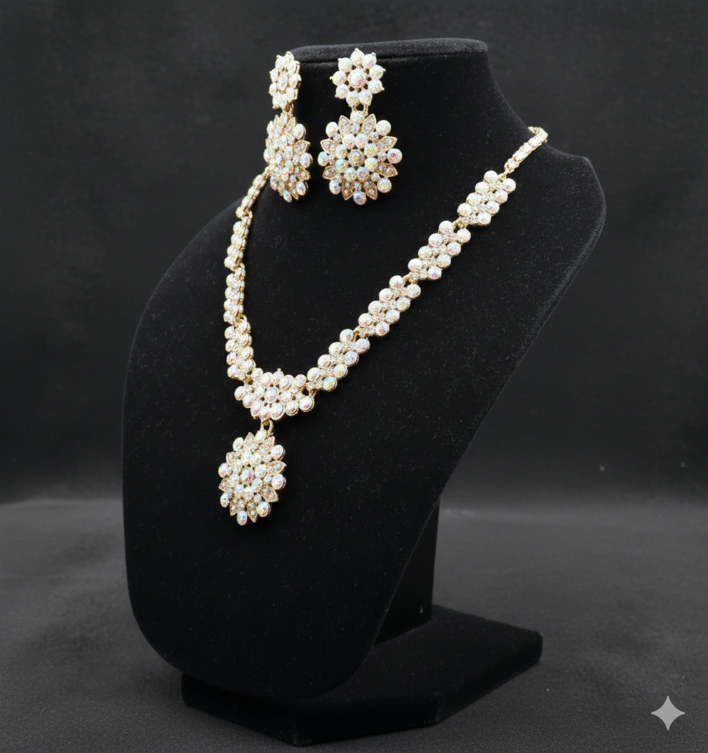 BFGF® Royal Austrian Diamond Gold Plated Necklace Set with Floral Pendant &amp; Earrings – Premium Bridal &amp; Party Wear Jewellery